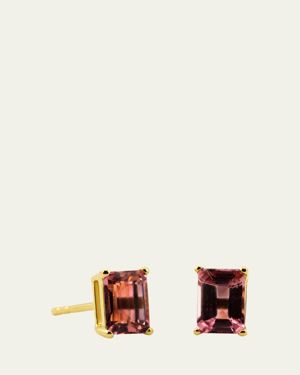 Pink Tourmaline Birthstone Emerald-Cut Stud Earrings